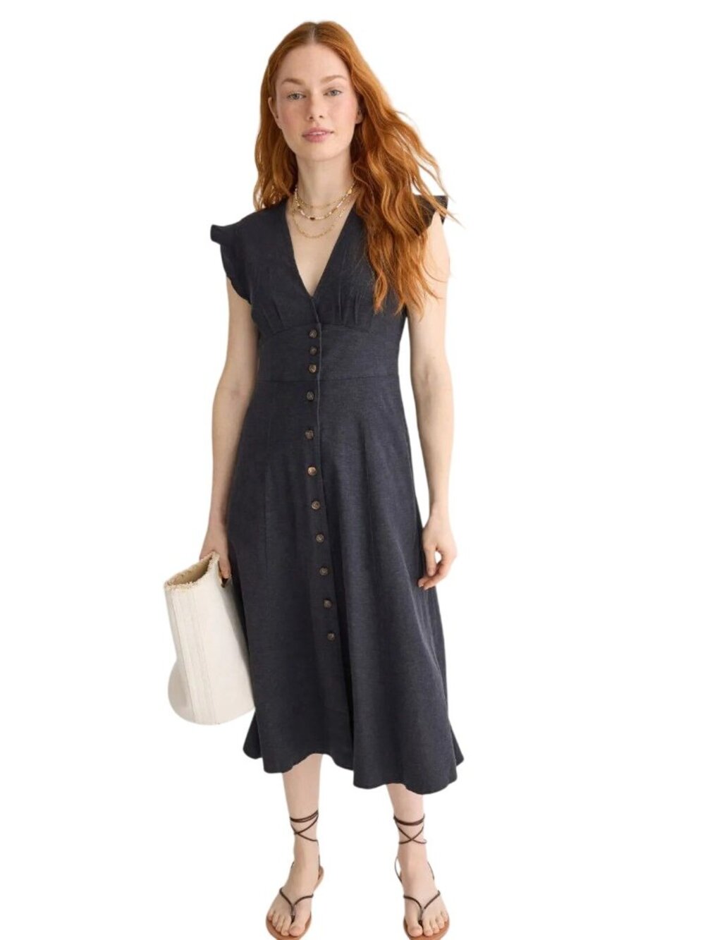Marine Layer Camilla Midi Dress in Black Small Womens
